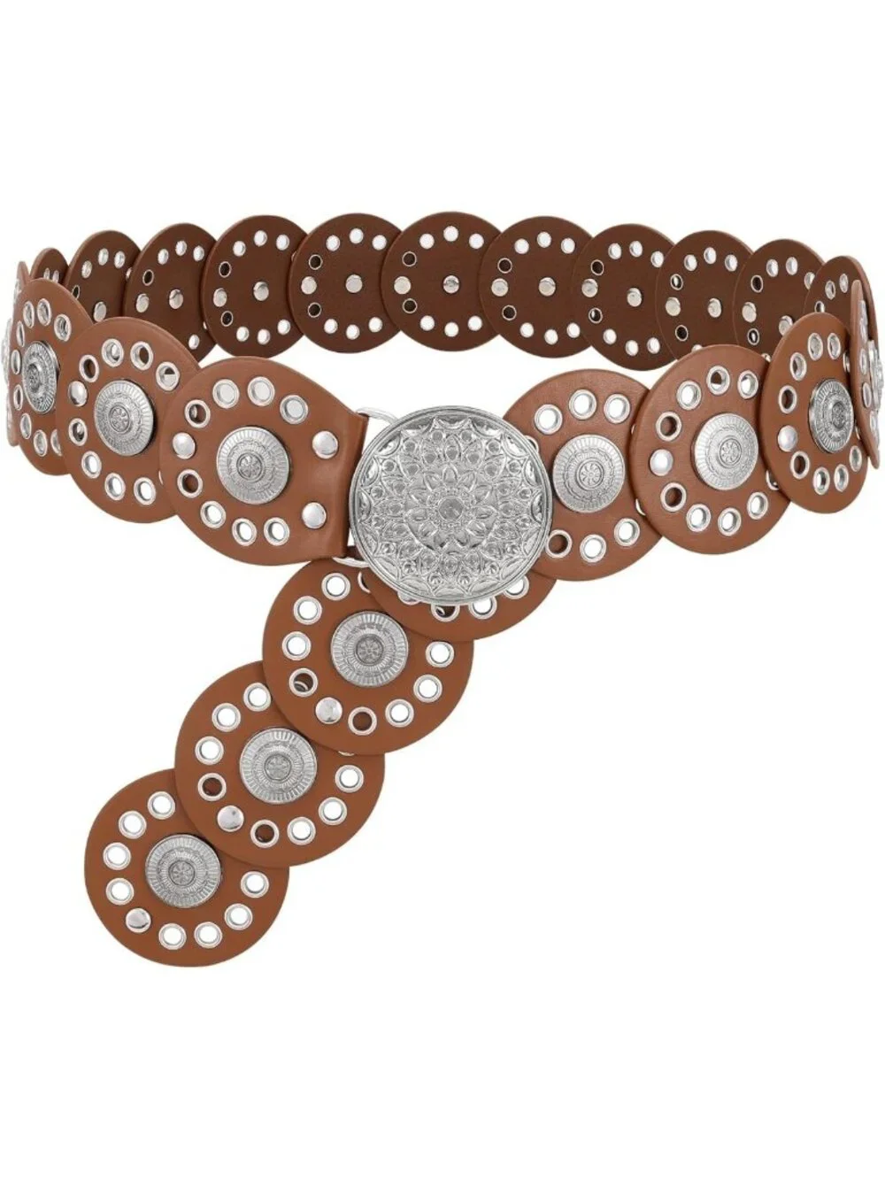 Vintage Western Concho Leather Belt for Women | Boho Waist Belt for Dress